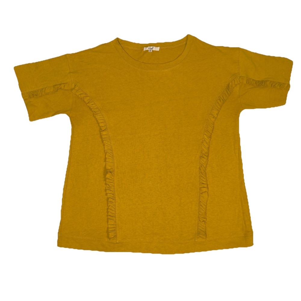 Easel Women's M Mustard Yellow Ruffle Design Short Sleeve Tunic Top Boho Hippie‎
